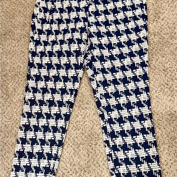 Zara Basic Navy Houndstooth Slim Ankle Pants | Y2K Preppy Workwear Trousers L - Picture 4 of 11